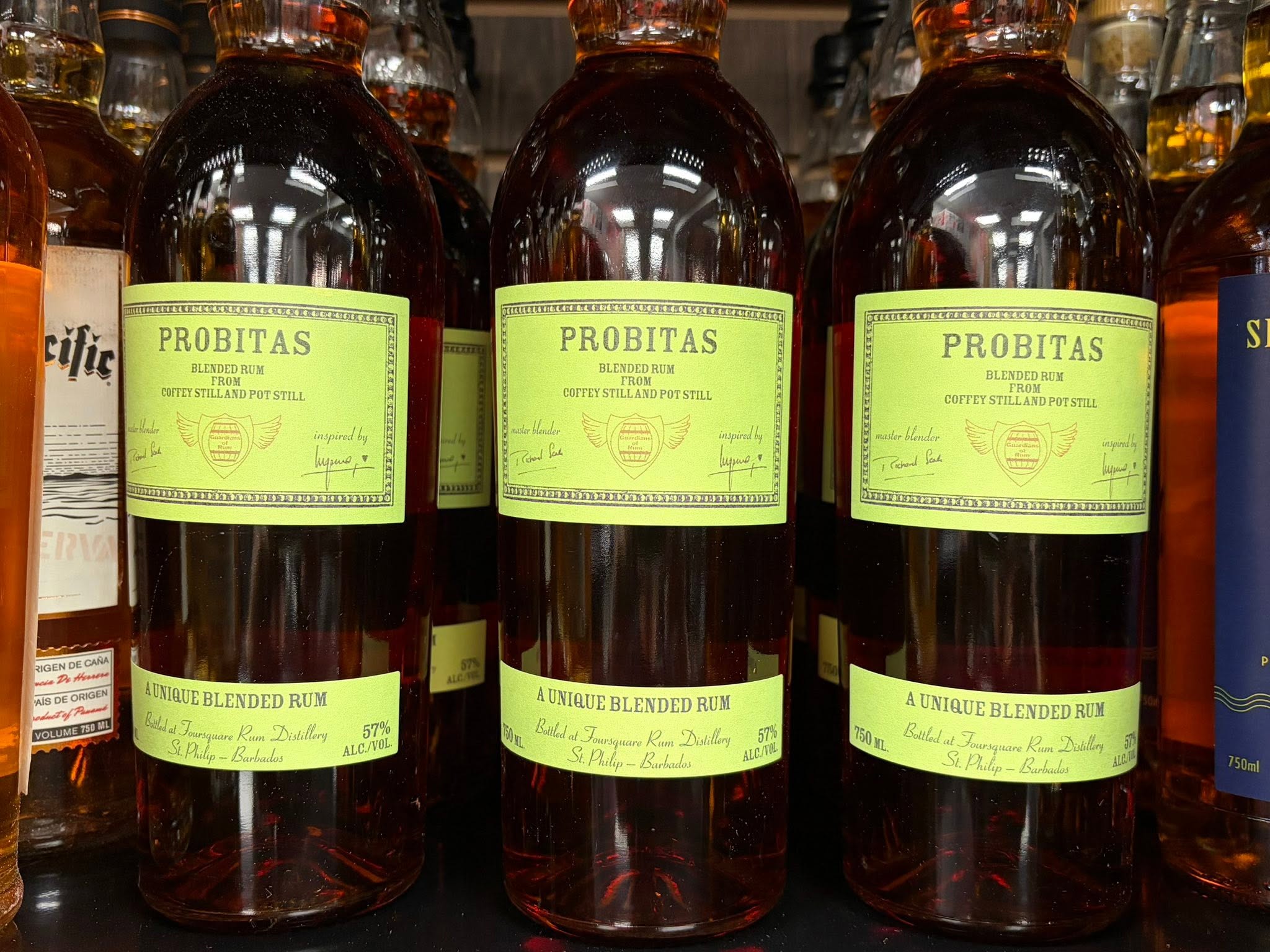 Probitas rum on the shelf at Barrel & Flask, Naples